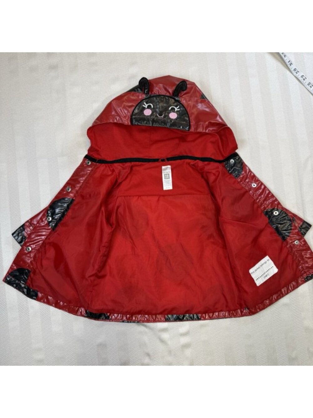 Carters Girl's Ladybug Size 18 Months Red & Black Hooded Rain Jacket Spring - Picture 9 of 10